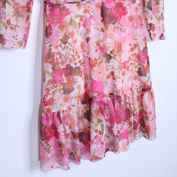 TED BAKER NWT Mildrd Mesh Mini Dress Pink Ruffle Shoulder Gathers Women's 0 - Picture 8 of 10